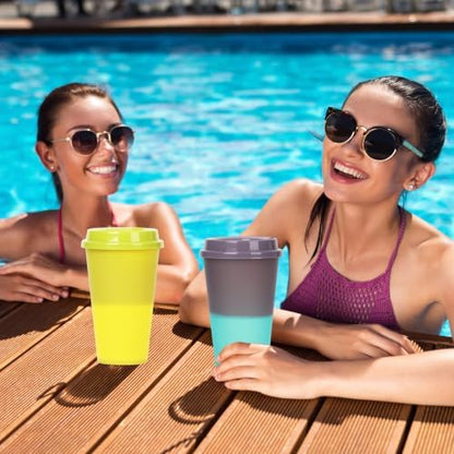 Color Changing Cups, 5 Pack 24oz Plastic Tumblers, Reusable Iced Coffee & Smoothie Cups with Lids and Straws for Parties and Travel (coffee,12 Pack, 12 Pack)