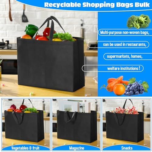 Windyun Reusable Grocery Bags Large Non Woven Shopping Bags with Handles Foldable Portable Tote, 16x6x12 Inch