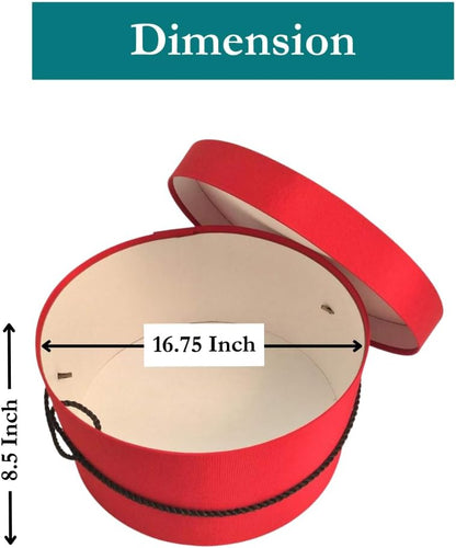 Sarah's Hat Boxes Classic Red Hat Box – 16.75" x 8.5" (Dia. x Ht.) Handmade in USA – Odorless Non-Toxic Adhesive, Cording Handle – Premium Storage for Hats & Accessories