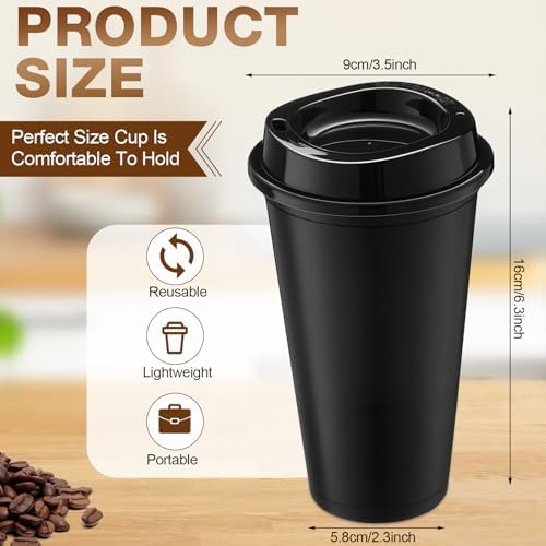 Honeydak 45 Pack 16 oz Reusable Coffee Cups with Lids Water Bottle Iced Coffee Travel Mug Reusable Portable Plastic Tea Tumblers Bulk for Hot and Cold Drinks Birthdays Party(Classic,Black)