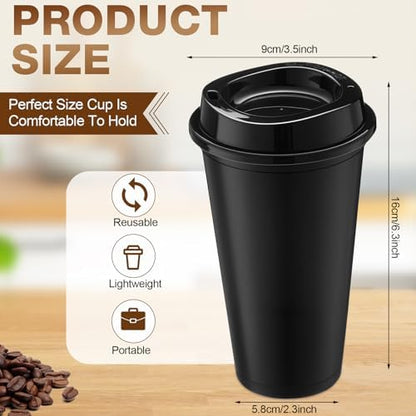 Honeydak 45 Pack 16 oz Reusable Coffee Cups with Lids Water Bottle Iced Coffee Travel Mug Reusable Portable Plastic Tea Tumblers Bulk for Hot and Cold Drinks Birthdays Party(Classic,Black)