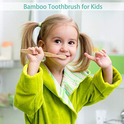 Boao 16 Pcs Kids Bamboo Toothbrush Soft Bristle Natural Toothbrush Wooden for Kids with Colorful Bristles and Ergonomic Animal Designs Handles