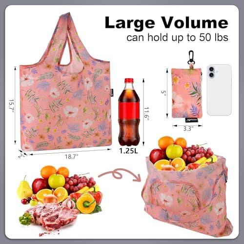 HOLYLUCK Reusable Grocery Bags,Heavy Duty Foldable Shopping Tote Bag (Standard, Tropical floral)