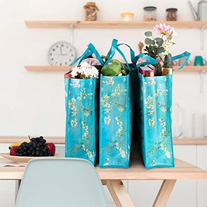 NymphFable Almond Blossom Shopping Bags, 6 Pack Reusable Grocery Tote Bag