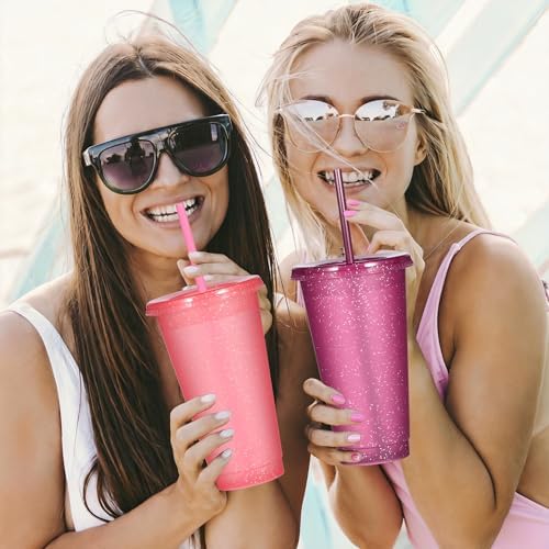 Suertestarry Tumbler with Straw and Lid,Water Bottle Iced Coffee Travel Mug Cup,Reusable Plastic Cups,Perfect for Parties,Birthdays,24oz-10 Pack (10 Pack Glitter, 10 pack)