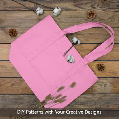 TOPDesign 1-Pack Canvas Tote Bag with an External Pocket, Reusable Grocery Shopping Bag, Top Zipper Closure, Daily Essentials (Pink)