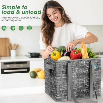 Fab totes Reusable Grocery Bags, Large Foldable Shopping Tote Bags with Reinforced Handles & Hard Bottom,4 Pack,Black