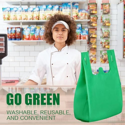 Windyun Large Grocery T-shirt Bags Bulk Reusable Non Woven Shopping Bag Foldable Gift Tote with Handle, 20.5x11x5.5 Inch