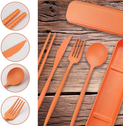 4 Sets Reusable Utensils With Case, Camping Cutlery Travel Silverware for Work, Lunch Picnic Daily Use Outdoor (Orange)