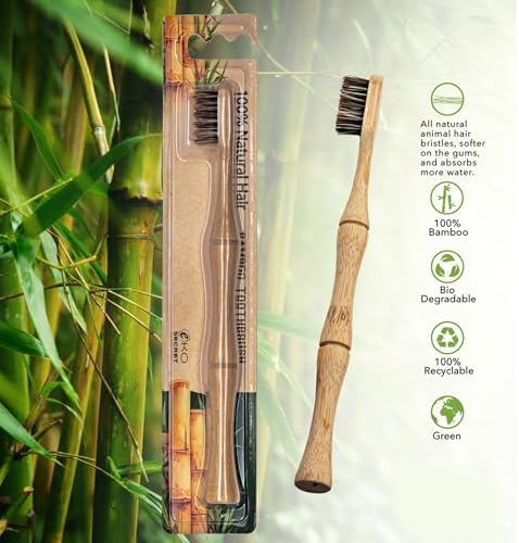 Natural Horsehair Bamboo Handle Toothbrushes, No Nylon Totally Biodegradable Horse Hair and Bamboo Toothbrushes (Pack of 2)