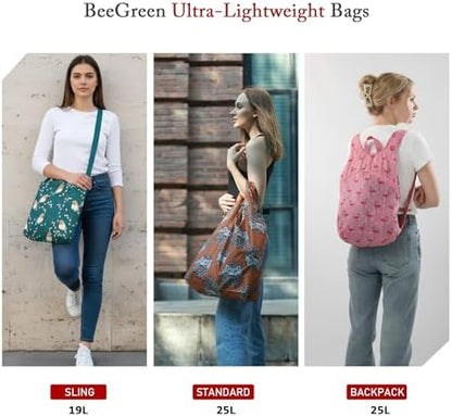 BeeGreen Reusable Grocery Shopping Bag -Travel Tote Bag - Foldable Compact Sturdy Bags