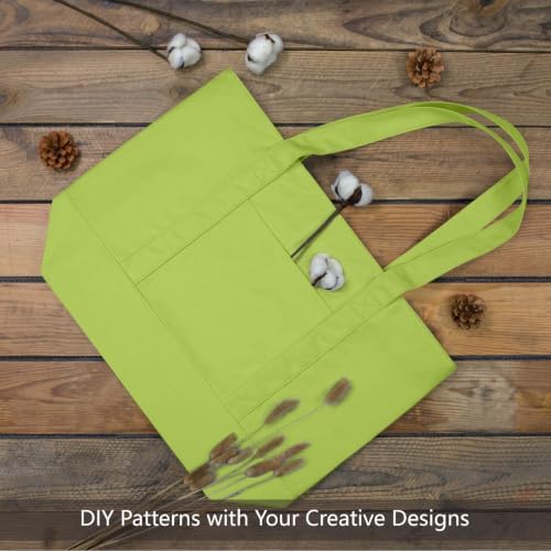TOPDesign 6-Pack Canvas Tote Bags with an External Pocket, Reusable Grocery Shopping Bags, Top Zipper Closure, Daily Essentials (Light Green)