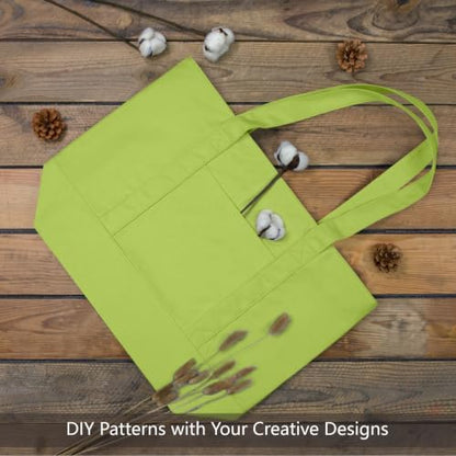 TOPDesign 1-Pack Canvas Tote Bag with an External Pocket, Reusable Grocery Shopping Bag, Top Zipper Closure, Daily Essentials (Light Green)