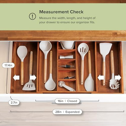 KitchenEdge Utensil & Junk Drawer Organizer, 16-28 in, Acacia