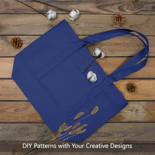 TOPDesign 1-Pack Canvas Tote Bag with an External Pocket, Reusable Grocery Shopping Bag, Top Zipper Closure, Daily Essentials (Blue)