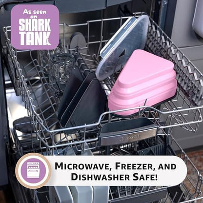 PIZZA PACK The Perfect Reusable Pizza Storage Container with 5 Microwavable Serving Trays - BPA-Free Adjustable Pizza Slice Container to Organize & Save Space, 2 Pack, Pink