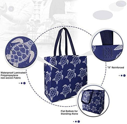 BeeGreen Animal Reusable Grocery Bags - W13*H13*D7 6 Packs Lightweight Shopping Totes with Long Handles, Water Resistant,Durable and Portable - Perfect for Groceries, Supermarket, Gifts, and More
