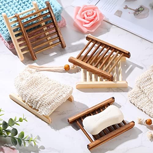 Irenare 120 Pcs Soap Saver Set, Wooden Dish Bar Soap Mesh Bag Pads Bulk