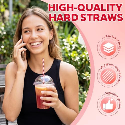 Honeydak 100 Pcs Reusable Plastic Straws Bulk,Red and White Stripe