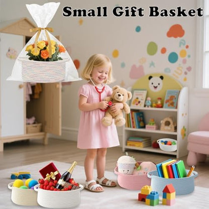 Small Woven Rope Basket,Baby Gift Basket with Bag & Ribbon