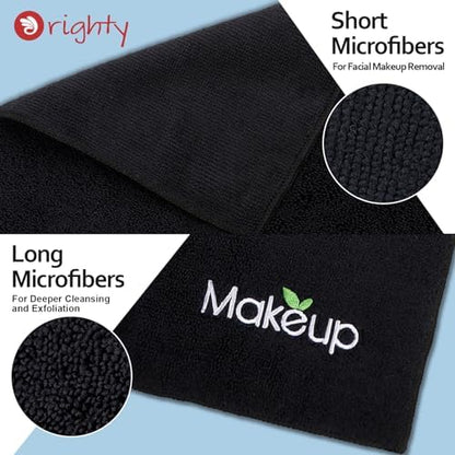Orighty Microfiber Makeup Remover Cloths, 13 x 13 Inch, 12 Pack Black