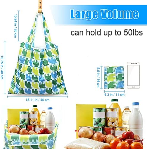 6 Pcs Reusable Grocery Bags Xlarge 50LBS Foldable Grocery Shopping Bags Washable Beach Bag Ripstop Nylon Tote Bags