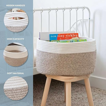 OrganiHaus Cotton Rope Baskets for Shelves, Set of 3, 15x9x10