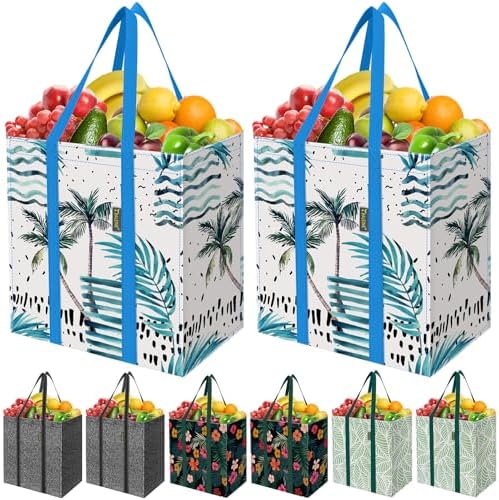 BALEINE 8 PK Grocery Bags Reusable Shopping Bags with Reinforced Bottom, Heavy Duty Foldable Tote Bags (Combo)