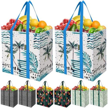 BALEINE 8 PK Grocery Bags Reusable Shopping Bags with Reinforced Bottom, Heavy Duty Foldable Tote Bags (Combo)
