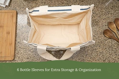 Best Canvas Grocery Shopping Bags - Cloth Grocery Tote Bags - Reusable Cotton Grocery Tote Bags with Bottle Sleeves