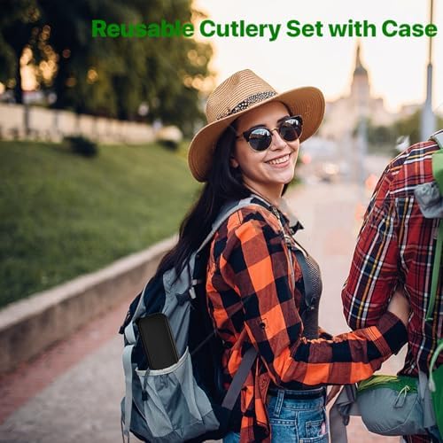 Travel Utensils with Case, 2 Sets Reusable Utensils Set with Case, Wheat Straw Utensils for Lunch Box Accessories, Camping Utensil Set for School Work Lunch or Daily Use（Black）