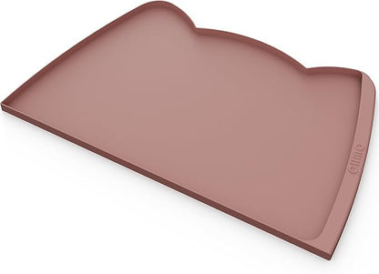 OHMO Dog Food Mat(Rose, 24 * 15'') w/Residue Collection Pocket Silicone Pet Feeding Mat for Floor High Edges Anti Spills Waterproof Cat Water Bowl Tray, Easy Clean Placemat