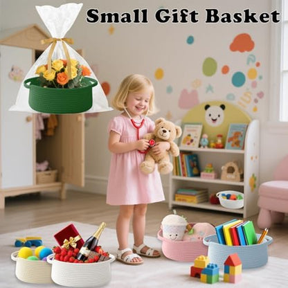 Woven Rope Basket - Baby Gift Basket with Bag & Ribbon, Green