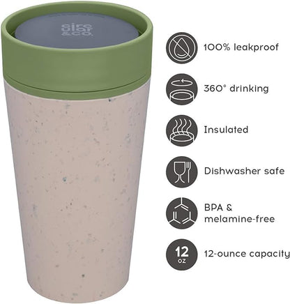 Circular and Co Reusable Coffee Cup 12oz/340ml - The World's First Travel Mug Made from Recycled Coffee Cups, 100% Leak-Proof, Sustainable & Insulated (Cream & Honest Green)