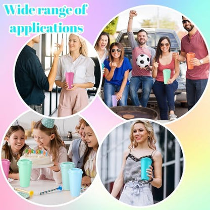 Honeydak 45 Pack 16 oz Reusable Coffee Cups with Lids Water Bottle Iced Coffee Travel Mug Reusable Portable Plastic Tea Tumblers Bulk for Hot and Cold Drinks Birthdays Party(Classic,Bright Colors)