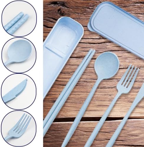 4 Sets Reusable Utensils Set with Case,Camping Cutlery Set Travel Silverware Set with Case Lunch Utensils Set for Work,Utensil Sets for Lunch Picnic Daily Use Outdoor (COLOR A)
