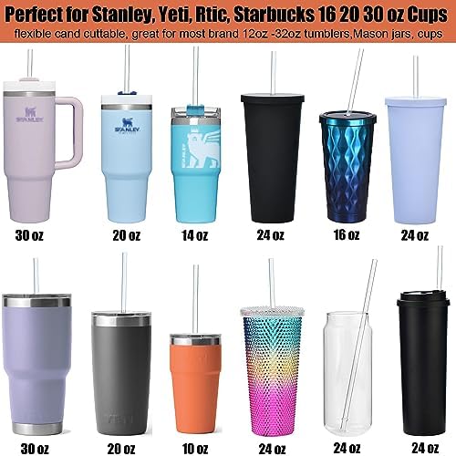 ALINK 10.5 inch Tritan Hard Plastic Clear Straws, Long Reusable Clear Replacement Tumbler Drinking Straws for 16 oz 20 oz 30 oz Stanley, YETI, Starbucks, Mason Jars, Set of 10 with Brush
