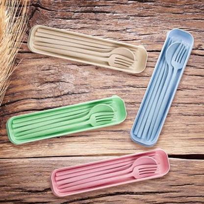 ELANE 4 Sets Reusable Travel Utensils Set with Case,Camping Cutlery Set Reusable Cutlery Set with Case,Utensil Sets for Lunch Picnic Daily Use Outdoor