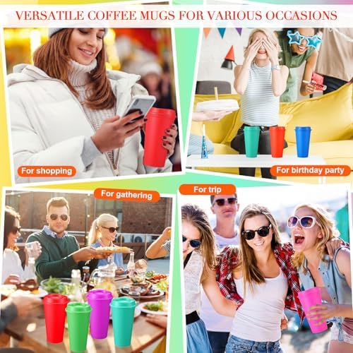 Honeydak 45 Pack 16 oz Reusable Coffee Cups with Lids Water Bottle Iced Coffee Travel Mug Reusable Portable Plastic Tea Tumblers Bulk for Hot and Cold Drinks Birthdays Party (Classic,Rich Colors)