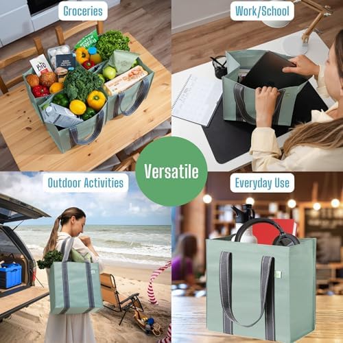 VENO 2/4 Pack Compact Reusable Grocery Shopping Bags with Hard Bottom