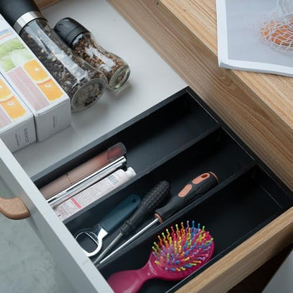 Fibogollo Bamboo Silverware Organizer with 3 Slots for Kitchen（Black）