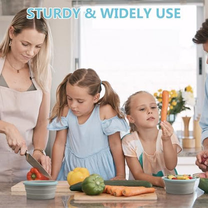 Suclain 4 Pcs Collapsible Bowls with Lids Silicone Camping Food Storage Container Expandable Folding Salad Lunch Box Travel Container for Hiking Camping