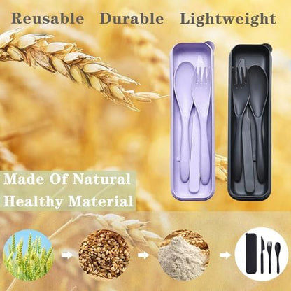 Reusable Travel Utensils Set with Case Wheat Straw Fork Spoon Knife Cutlery