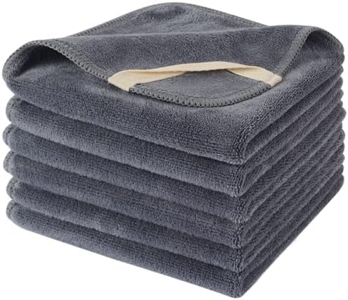 SINLAND Microfiber Facial Cloths Fast Drying Washcloth 12inch x 12inch Grey 6 pack …