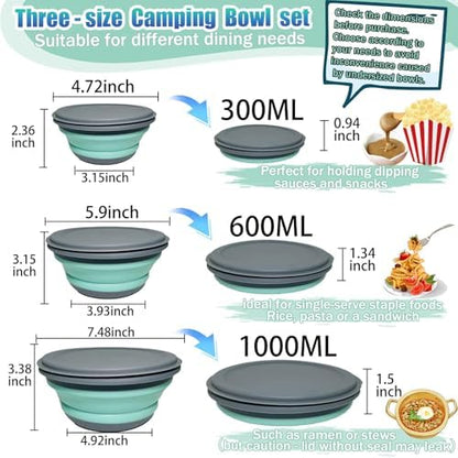 Collapsible Camping Bowl with Lid, Foldable Food Container