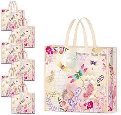 NymphFable Dragonfly Shopping Bags, 6 Pack Reusable Grocery Tote Bag 50LBS
