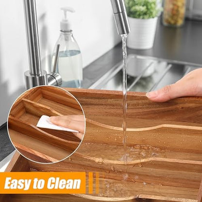 Bellsal Bamboo Silverware Organizer, 12"x15.7" Utensil Holder Cutlery Tray with Grooved Drawer Dividers for Kitchen Flatware, Bedroom, Office (7 Slot, Acacia)