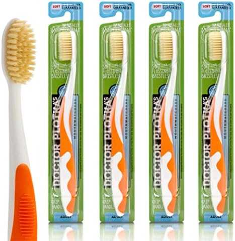 MOUTHWATCHERS Soft Flossing Manual Toothbrush, Adults, 4-Pack, Orange