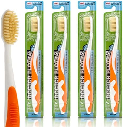 MOUTHWATCHERS Soft Flossing Manual Toothbrush, Adults, 4-Pack, Orange