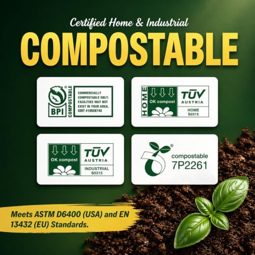 13 Gallon Compostable Trash Bags with Drawstring, 30 Count, 1 Mil, Tall Kitchen Food Scrap Compost Bags, BPI Certified, ASTM D6400, Compostable Garbage Bags, Unscented, 13 Gal